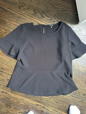 Madewell Black Ruffle Sleeve Peplum Top